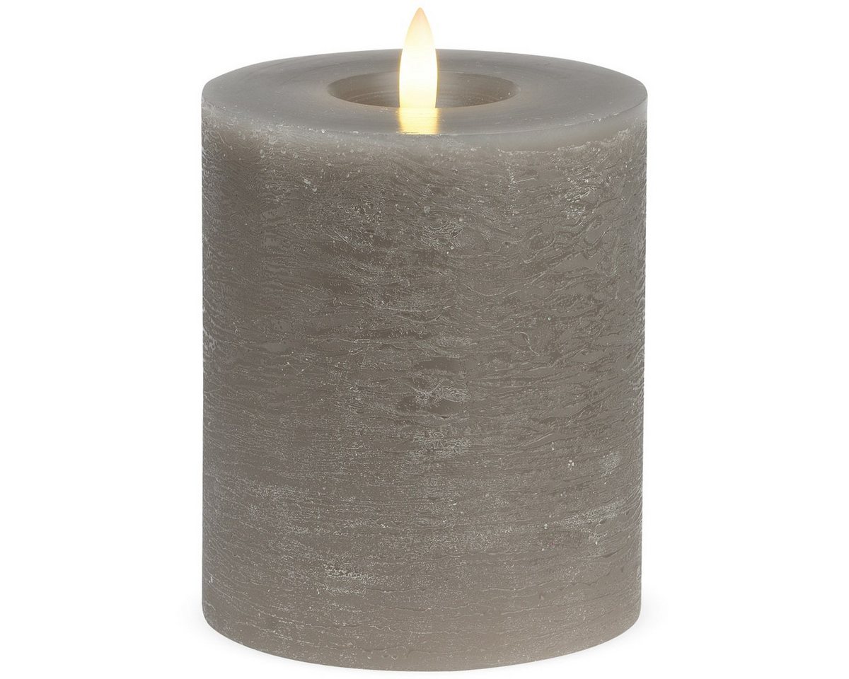 matches21 HOME & HOBBY LED-Kerze LED Stumpen-Kerzen 2er Set Echtwachs-Kerzen flackernd 10x12 cm taupe, Mit beweglicher Flamme, Fernbedienung & Timer für Adventskranz von matches21 HOME & HOBBY