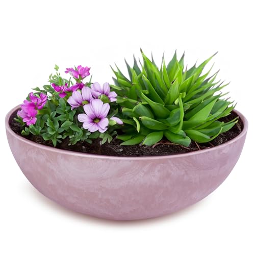 matches21 HOME & HOBBY Pflanzschale für draussen in alt-rosa marmoriert 20 x 7,5 cm als wetterfeste Blumen-Schale von matches21 HOME & HOBBY