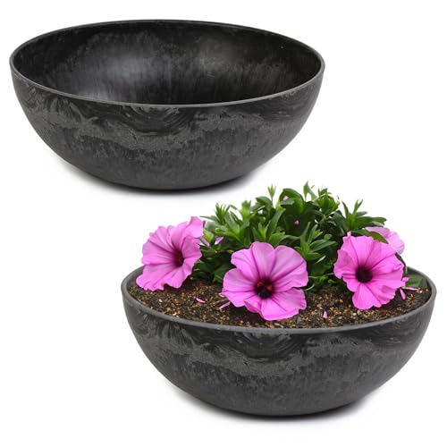 matches21 HOME & HOBBY Pflanzschale für draussen in schwarz marmoriert 20 x 7,5 cm als wetterfeste Blumen-Schale von matches21 HOME & HOBBY