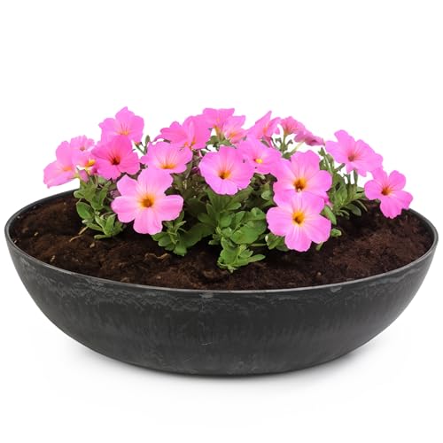 matches21 HOME & HOBBY Pflanzschale für draussen in schwarz marmoriert 37 x 10,5 cm als wetterfeste Blumen-Schale von matches21 HOME & HOBBY
