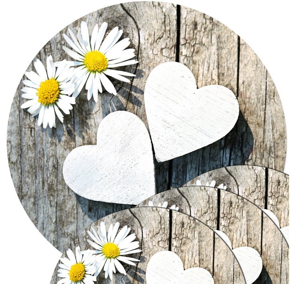 matches21 HOME & HOBBY Platzset Abwaschbare Tischsets 4er Set Gänseblümchen Blumen rund, (4-St), Platzsets als Tisch-Untersetzer und Tisch-Deko für Esstisch Teller von matches21 HOME & HOBBY