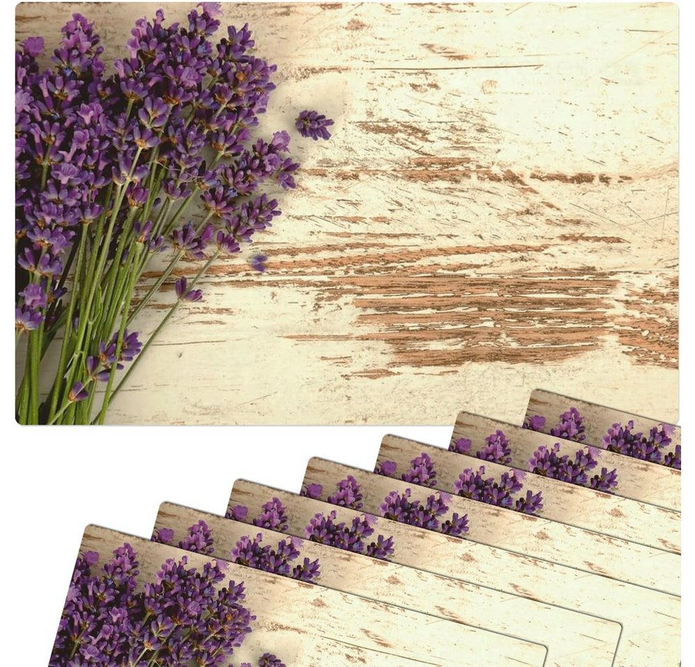 matches21 HOME & HOBBY Platzset Abwaschbare Tischsets 8er Set Vintage Lavendel Blumen, (8-St), Platzsets als Tisch-Untersetzer und Tisch-Deko für Esstisch Teller von matches21 HOME & HOBBY