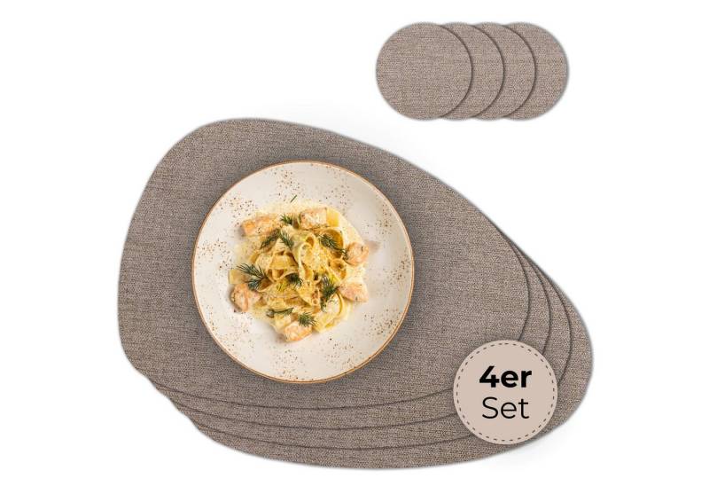 matches21 HOME & HOBBY Platzset Ovales Tischset mit Glasuntersetzer, 4er Set, in Braun meliert, (4-St), Hitzebeständige abwaschbare PVC Platzsets von matches21 HOME & HOBBY