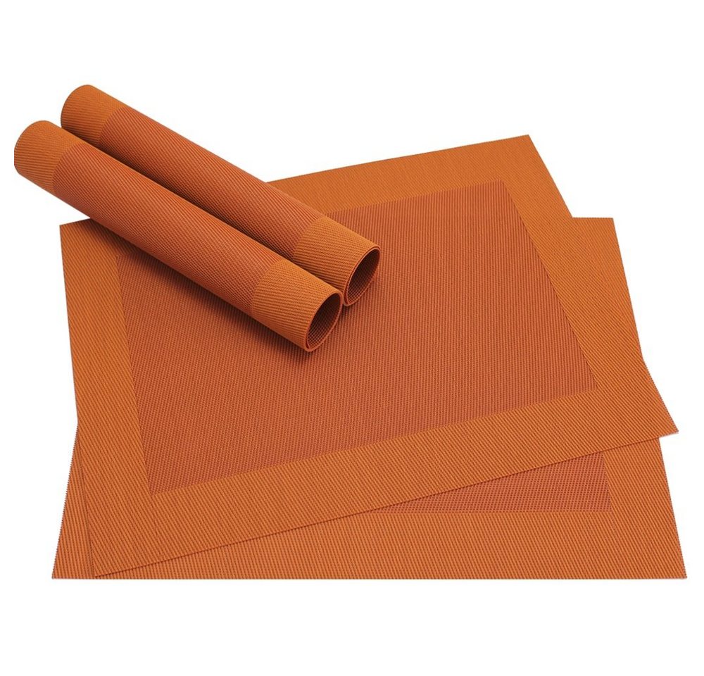 matches21 HOME & HOBBY Platzset Tischset BORDA 4er Orange Tischunterlage als Tischdeko, (4-St), modernes Esstisch Platzdeckchen als abwaschbarer Tischuntersetzer von matches21 HOME & HOBBY
