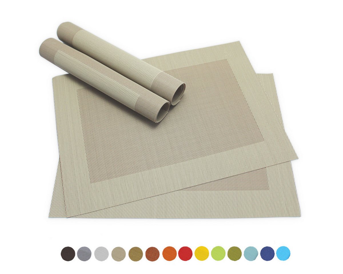 matches21 HOME & HOBBY Platzset Tischsets BORDA 4er Set Beige als Tischuntersetzer, (4-St), Abwaschbare Platzsets als Tischunterlagen für Ess-Tisch Tisch-Deko von matches21 HOME & HOBBY