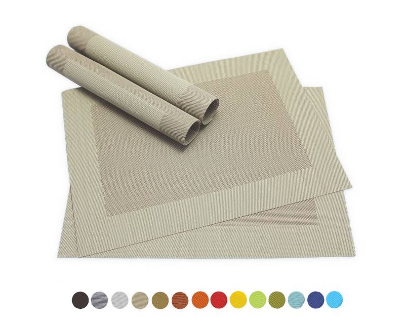 matches21 HOME & HOBBY Platzset Tischsets BORDA 4er Set Beige als Tischuntersetzer, (4-St), Abwaschbare Platzsets als Tischunterlagen für Ess-Tisch Tisch-Deko von matches21 HOME & HOBBY