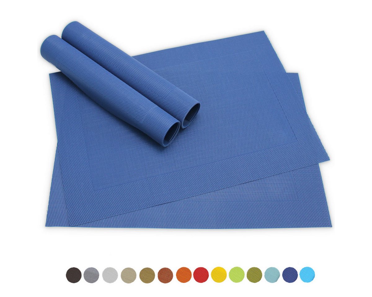 matches21 HOME & HOBBY Platzset Tischsets BORDA 4er Set Blau als Tischuntersetzer, (4-St), Abwaschbare Platzsets als Tischunterlagen für Ess-Tisch Tisch-Deko von matches21 HOME & HOBBY