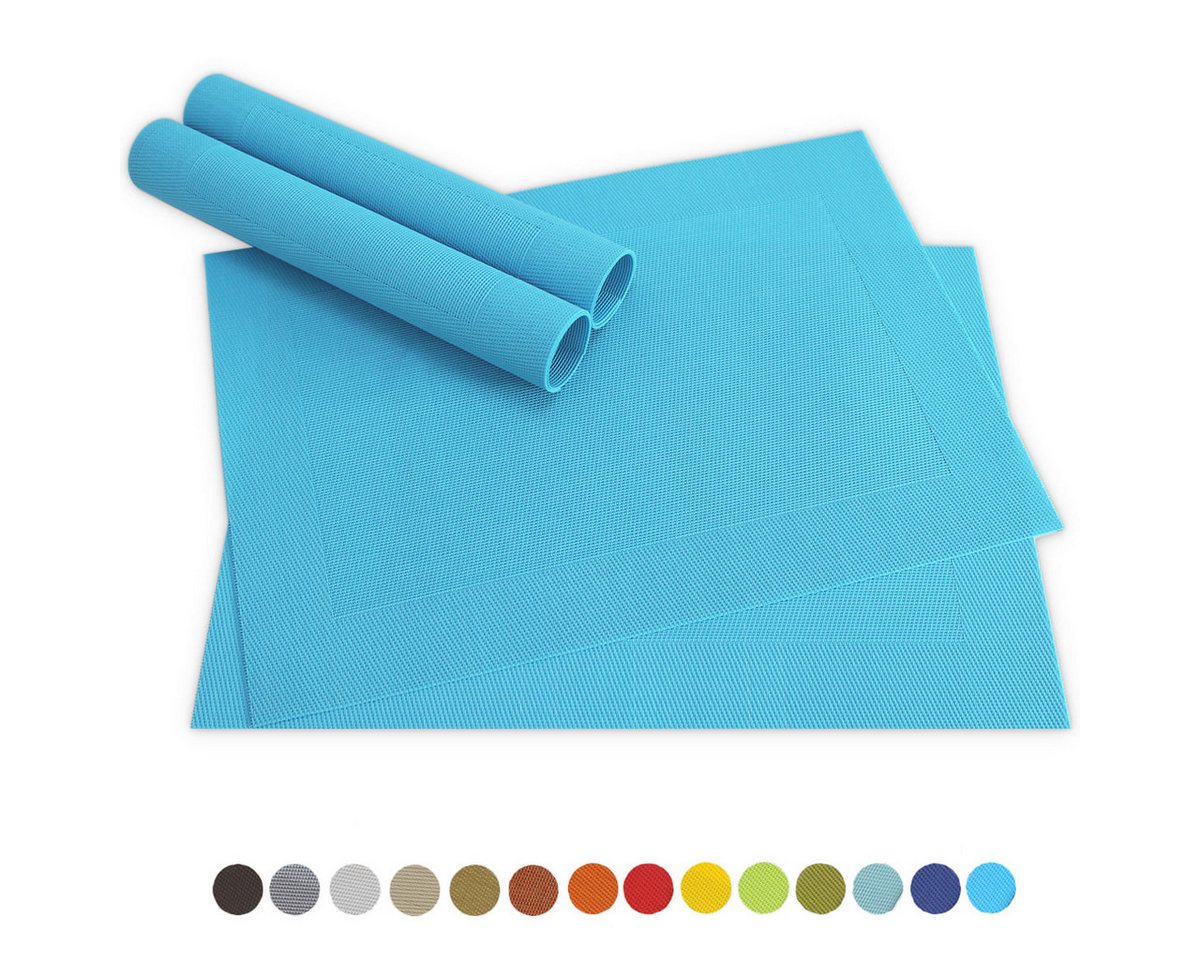 matches21 HOME & HOBBY Platzset Tischsets BORDA 4er Set Türkis-blau als Tischuntersetzer, (4-St), Abwaschbare Platzsets als Tischunterlagen für Ess-Tisch Tisch-Deko von matches21 HOME & HOBBY