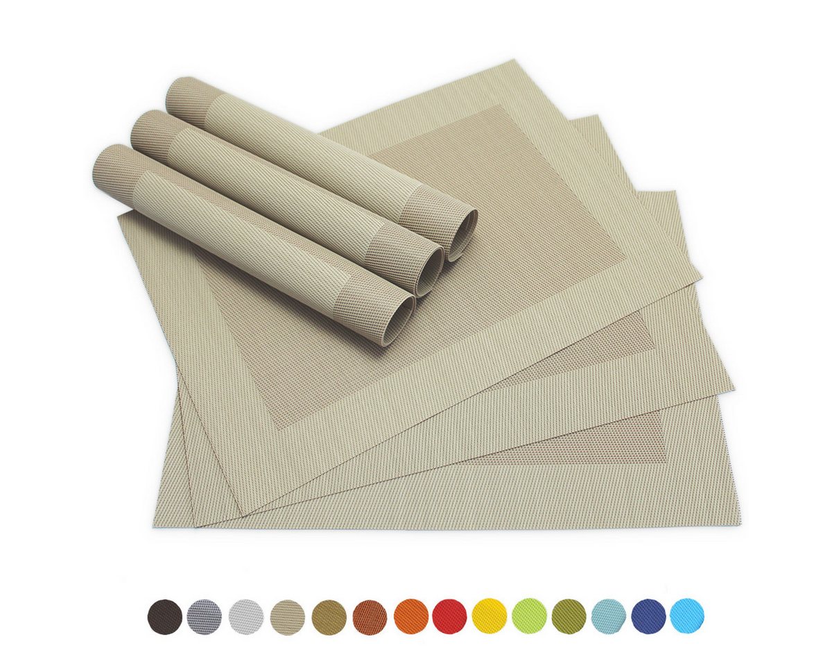 matches21 HOME & HOBBY Platzset Tischsets BORDA 6er Set Beige als Tischuntersetzer, (6-St), Abwaschbare Platzsets als Tischunterlagen für Ess-Tisch Tisch-Deko von matches21 HOME & HOBBY