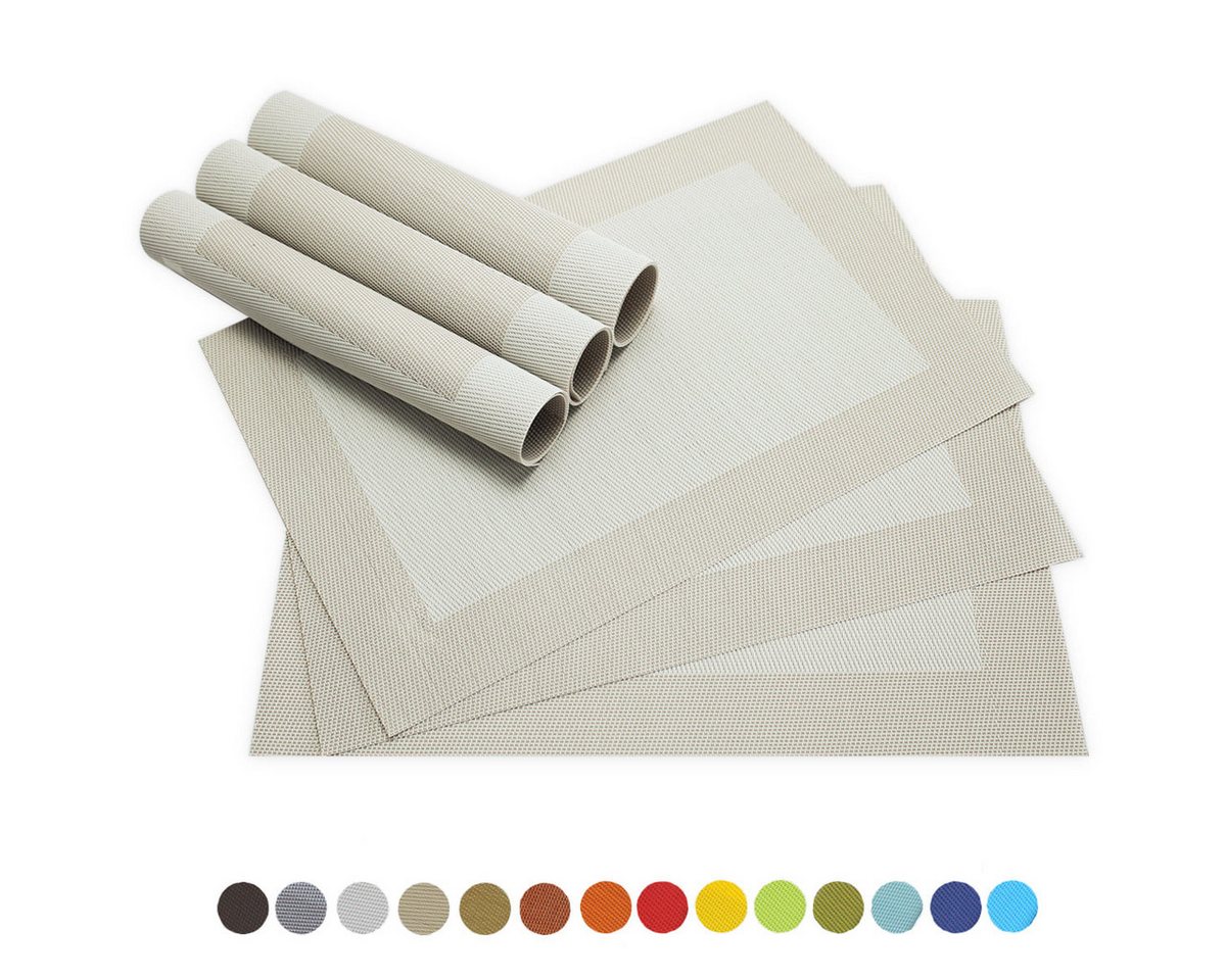 matches21 HOME & HOBBY Platzset Tischsets BORDA 6er Set Creme-weiß als Tischuntersetzer, (6-St), Abwaschbare Platzsets als Tischunterlagen für Ess-Tisch Tisch-Deko von matches21 HOME & HOBBY