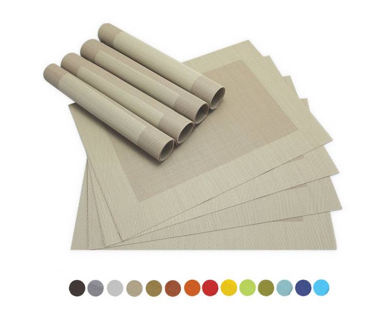 matches21 HOME & HOBBY Platzset Tischsets BORDA 8er Set Beige als Tischuntersetzer, (8-St), Abwaschbare Platzsets als Tischunterlagen für Ess-Tisch Tisch-Deko von matches21 HOME & HOBBY