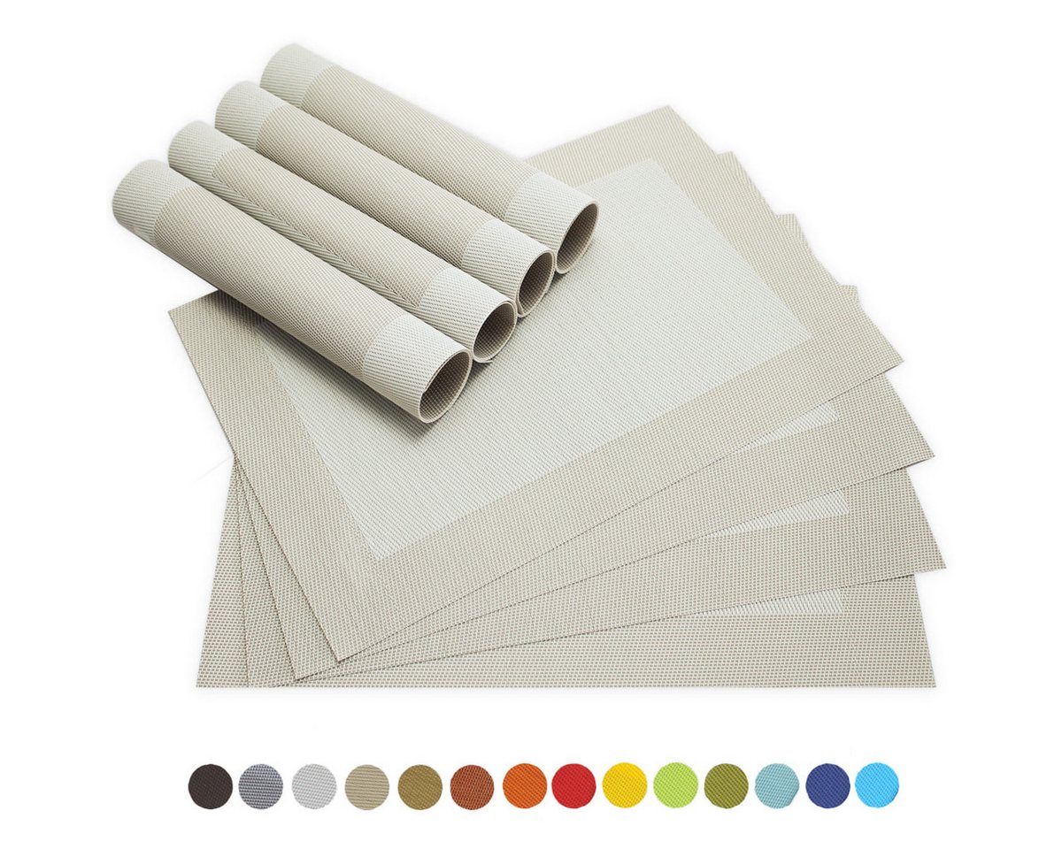 matches21 HOME & HOBBY Platzset Tischsets BORDA 8er Set Creme-weiß als Tischuntersetzer, (8-St), Abwaschbare Platzsets als Tischunterlagen für Ess-Tisch Tisch-Deko von matches21 HOME & HOBBY