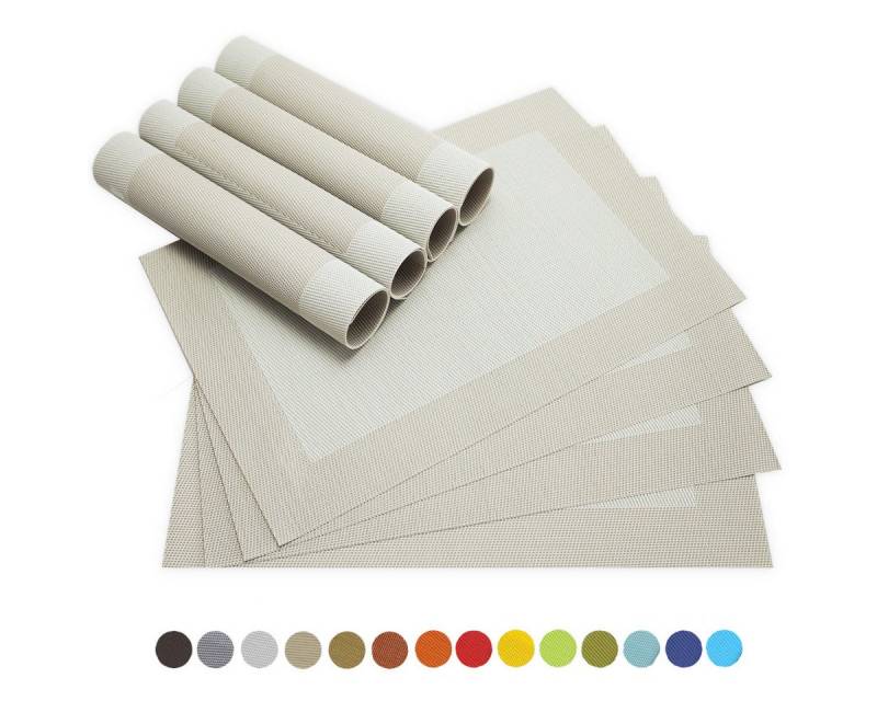 matches21 HOME & HOBBY Platzset Tischsets BORDA 8er Set Creme-weiß als Tischuntersetzer, (8-St), Abwaschbare Platzsets als Tischunterlagen für Ess-Tisch Tisch-Deko von matches21 HOME & HOBBY