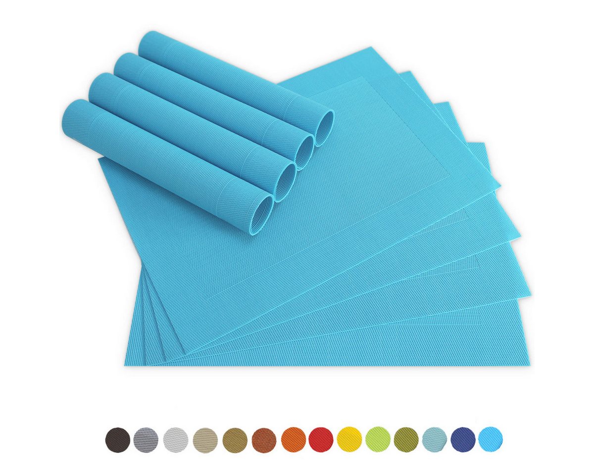 matches21 HOME & HOBBY Platzset Tischsets BORDA 8er Set Türkis-blau als Tischuntersetzer, (8-St), Abwaschbare Platzsets als Tischunterlagen für Ess-Tisch Tisch-Deko von matches21 HOME & HOBBY