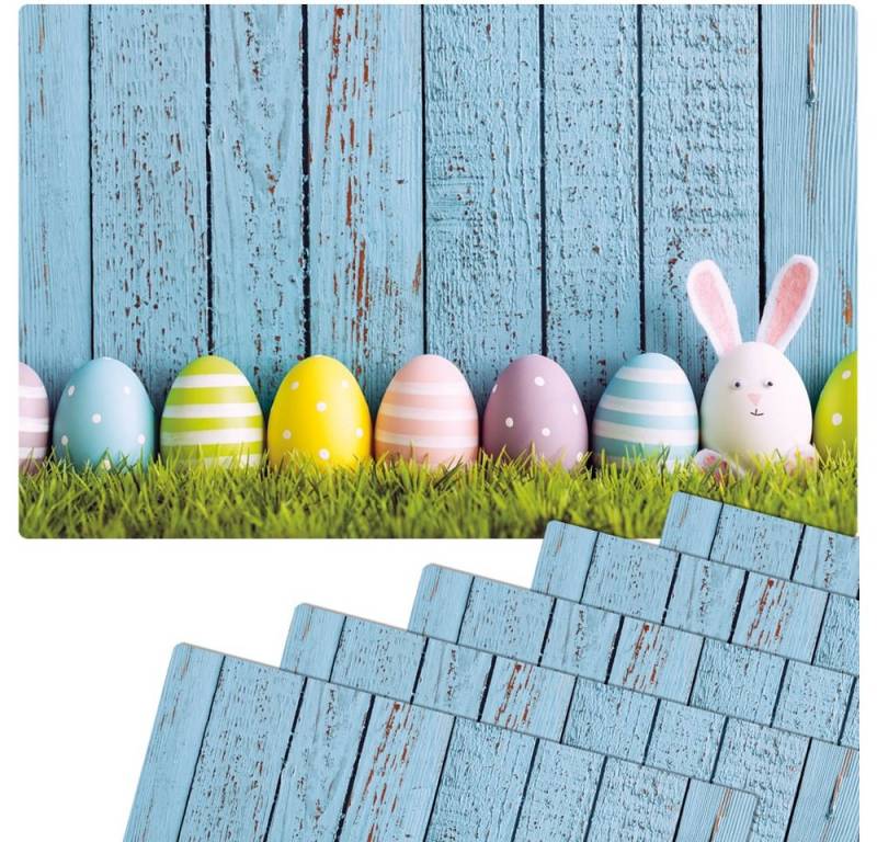 matches21 HOME & HOBBY Platzset Abwaschbare Tischsets 6er Set Ostern Ostereier & Holz-Optik, (6-St), Platzsets als Tisch-Untersetzer und Tisch-Deko für Esstisch Teller von matches21 HOME & HOBBY