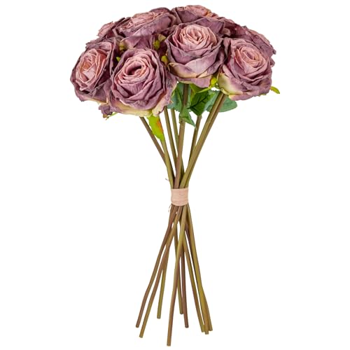 matches21 HOME & HOBBY Rosen künstlicher Blumenstrauß in Trockenoptik Beere/Lila 35 cm - 10er Bund Kunstblumen wie echt von matches21 HOME & HOBBY
