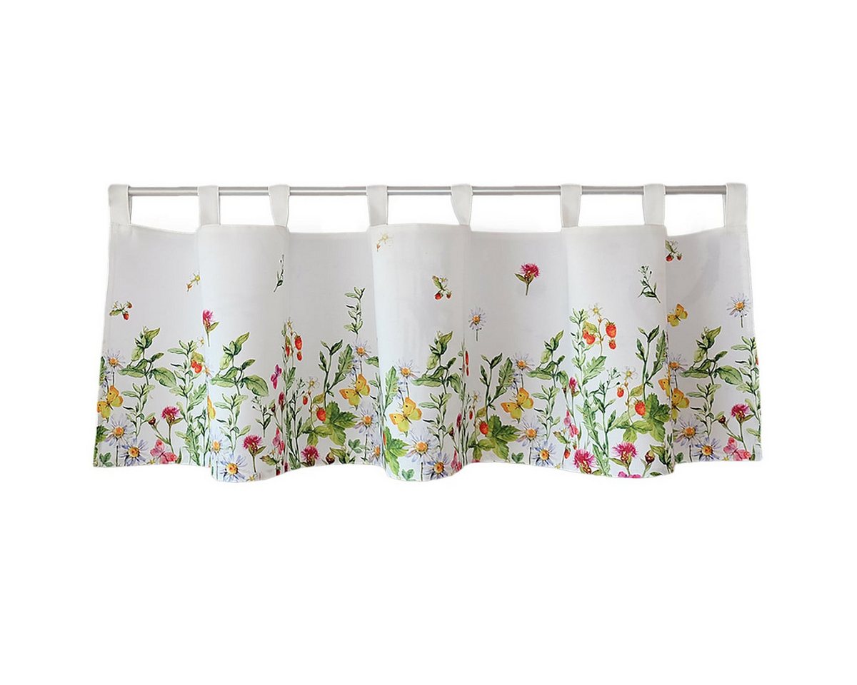 matches21 HOME & HOBBY Scheibengardine Scheiben-Gardine Landhaus-Stil Blumen Frühling Sommer 120 x 30 cm, Schlaufen (1 St), Kurz-Gardinen als blickdichter Wohnzimmer Vorhang Küchen-Gardine von matches21 HOME & HOBBY