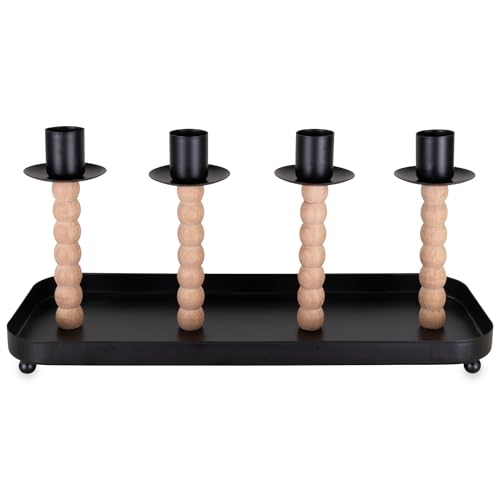 matches21 HOME & HOBBY Stabkerzenhalter 4-Fach auf Tablett Holz-Metall Natur-Schwarz 29x12 cm - Kerzenhalter für Tischdeko matches21 HOME & HOBBY Stabkerzenhalter 4-Fach auf Tablett Holz-Metall Natur-Schwarz 29x12 cm - Kerzenhalter für Tischdeko von matches21 HOME & HOBBY