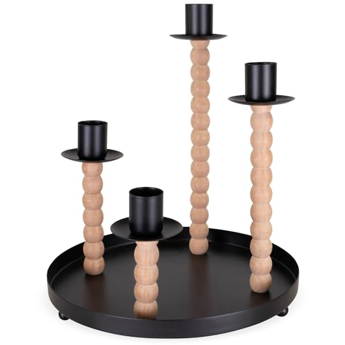 matches21 HOME & HOBBY Stabkerzenhalter 4-Fach auf Tablett Holz-Metall Natur-Schwarz Ø 20x23 cm - Kerzenhalter für Tisch matches21 HOME & HOBBY Stabkerzenhalter 4-Fach auf Tablett Holz-Metall Natur-Schwarz Ø 20x23 cm - Kerzenhalter für Tisch von matches21 HOME & HOBBY