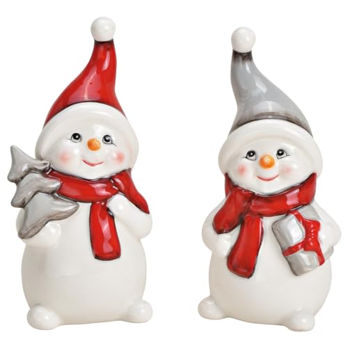 matches21 HOME & HOBBY Süße Schneemann Deko Figuren für Weihnachten im 2er Set - Lustige 14cm Weihnachtsfiguren als innen Weihnachtsdeko - Kleine Schneemänner als Wohnzimmer Weihnachtsdekoration von matches21 HOME & HOBBY