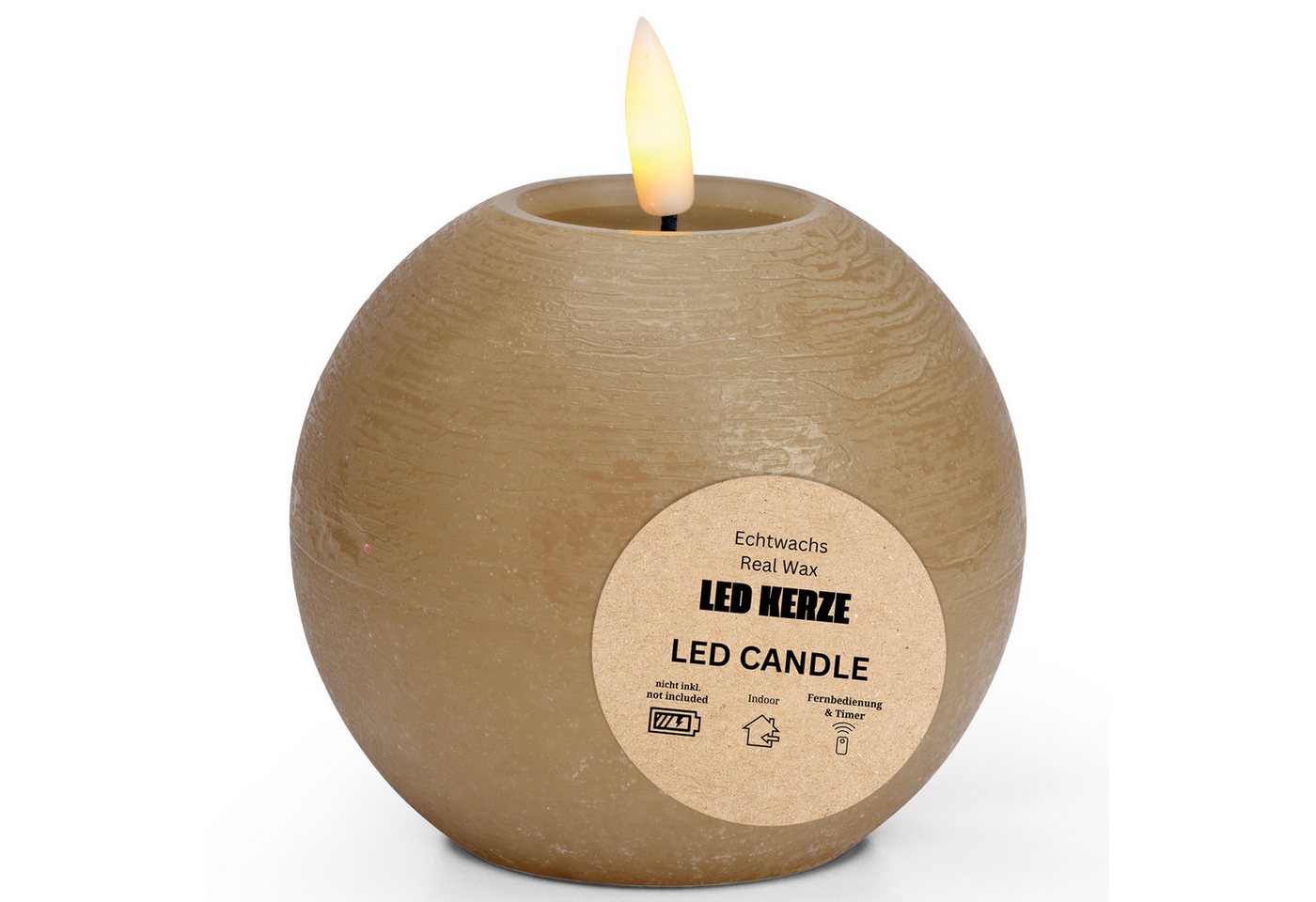 matches21 HOME & HOBBY Tafelkerze LED Kerze Kugel Wachs, Flackernde Flamme, Ø 7x18 cm, Beige (1-tlg), Praktisch mit Fernbedienung & Timerfunktion von matches21 HOME & HOBBY