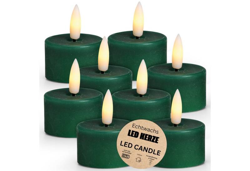 matches21 HOME & HOBBY Tafelkerze LED Teelichter 8er Set Wachs, Elektrische flackernde Kerze, Grün (8-tlg), Echtwachskerze praktisch mit Timerfunktion von matches21 HOME & HOBBY