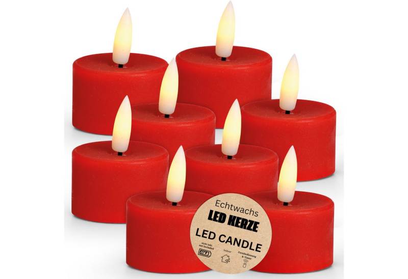 matches21 HOME & HOBBY Tafelkerze LED Teelichter 8er Set Wachs, Elektrische flackernde Kerze, Rot (8-tlg), Echtwachskerze praktisch mit Timerfunktion von matches21 HOME & HOBBY