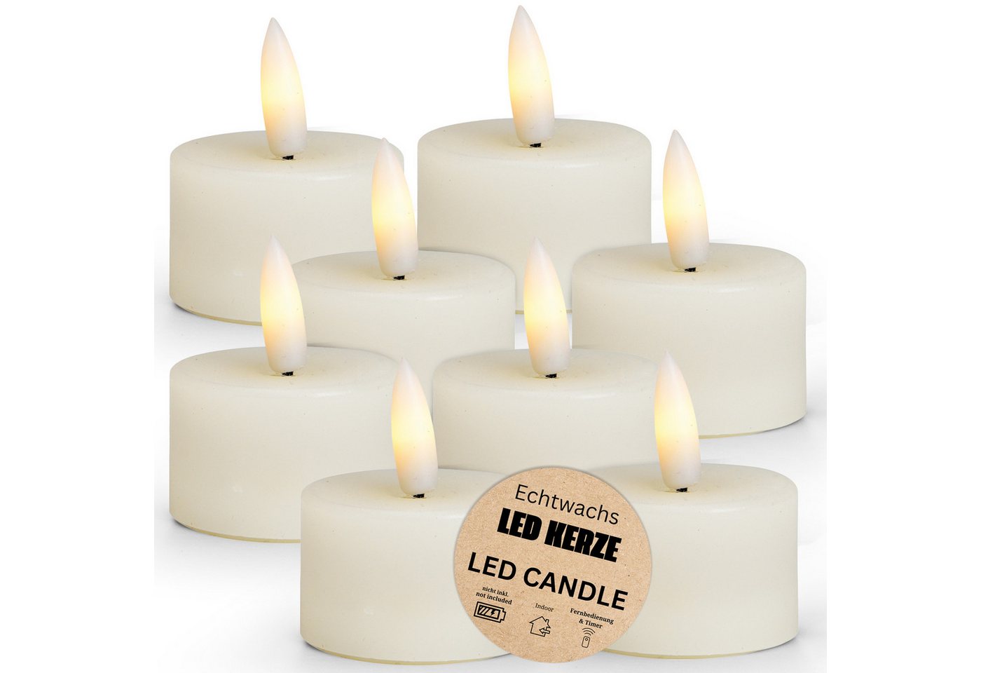 matches21 HOME & HOBBY Tafelkerze LED Teelichter 8er Set Wachs, Flamme flackernd, Ø 4x4 cm, Weiß (8-tlg), Echtwachskerze praktisch mit Timerfunktion von matches21 HOME & HOBBY