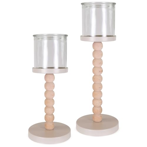 matches21 HOME & HOBBY Teelichthalter 2er Set Holz-Metall mit Glas Natur-Beige 24 & 30 cm - Kerzenhalter für Tischdeko matches21 HOME & HOBBY Teelichthalter 2er Set Holz-Metall mit Glas Natur-Beige 24 & 30 cm - Kerzenhalter für Tischdeko von matches21 HOME & HOBBY
