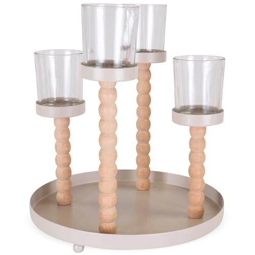 matches21 HOME & HOBBY Teelichthalter 4-Fach auf Tablett Holz-Metall Natur-Beige Ø 20x22 cm - Windlicht mit Glas als Deko matches21 HOME & HOBBY Teelichthalter 4-Fach auf Tablett Holz-Metall Natur-Beige Ø 20x22 cm - Windlicht mit Glas als Deko von matches21 HOME & HOBBY