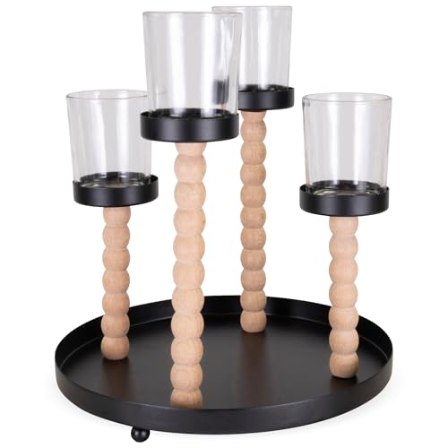 matches21 HOME & HOBBY Teelichthalter 4-Fach auf Tablett Holz-Metall Natur-Schwarz Ø 20x22 cm - Windlicht mit Glas als Deko matches21 HOME & HOBBY Teelichthalter 4-Fach auf Tablett Holz-Metall Natur-Schwarz Ø 20x22 cm - Windlicht mit Glas als Deko von matches21 HOME & HOBBY