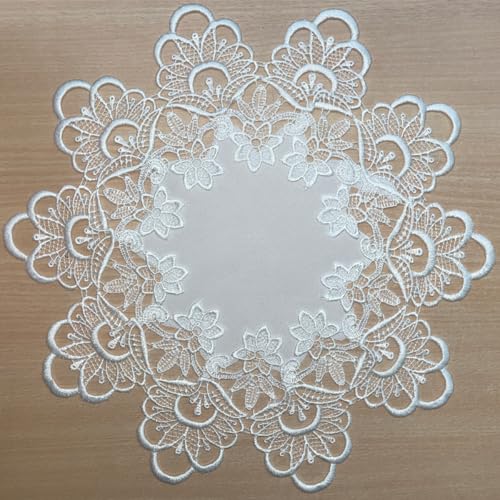 matches21 HOME & HOBBY Tischdeckchen INES Ø 30 cm edle Spitzenbordüre Mitteldecke wollweiß Vintage Tischdeko Polyester von matches21 HOME & HOBBY