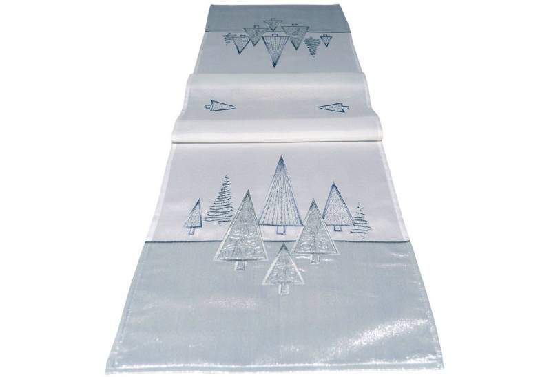 matches21 HOME & HOBBY Tischdecke 40x140 cm Tischläufer weiß edel gestickte Tannenbäume für Weihnachten (1-tlg), Ideal für Advent und Weihnachtsdeko von matches21 HOME & HOBBY