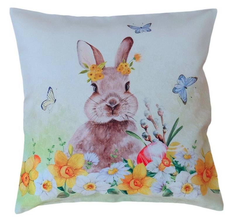 Kissenbezüge Kissen-Bezug Osterhasen Blumen Ostern bunt 40x40 cm, matches21 HOME & HOBBY (1 Stück), Wohnzimmer Kissen-Hülle als Deko-Kissen Zier-Kissen Sofa-Kissen von matches21 HOME & HOBBY