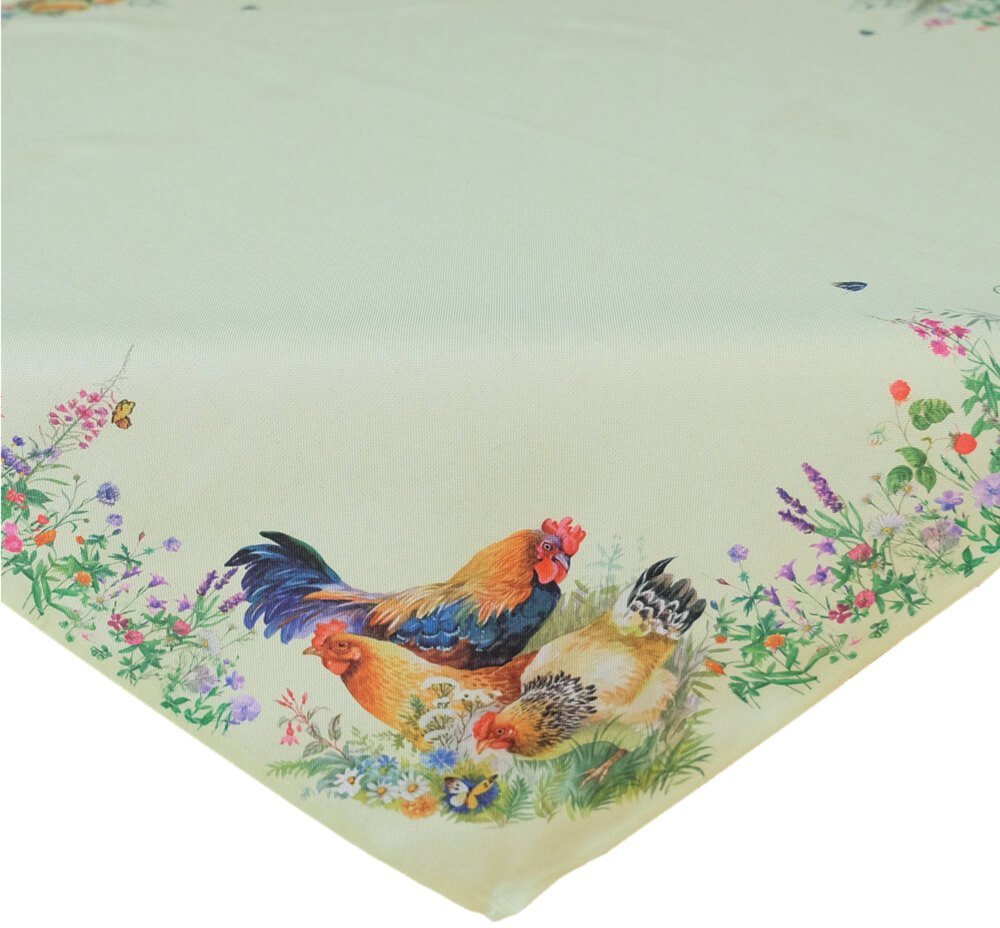 matches21 HOME & HOBBY Tischdecke Tischdecke ENJA Hühner Mitteldecke für Ostern Polyester 85 x 85 cm (1-tlg), Pflegeleicht & waschbar bei 30 °C von matches21 HOME & HOBBY