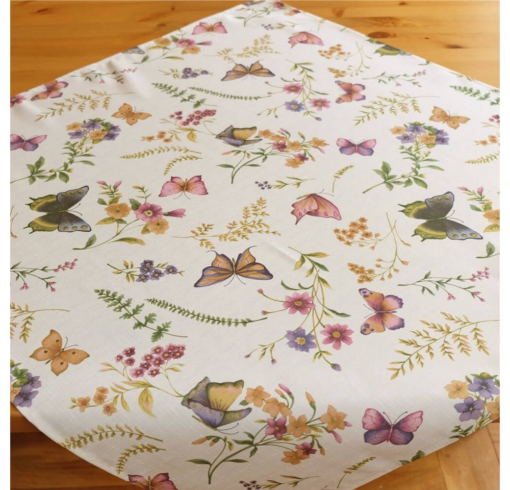 matches21 HOME & HOBBY Tischdecke Tischdecke EMELIE Schmetterlinge & Blumen Polyester 110 x 110 cm (1-tlg), Pflegeleicht & waschbar bei 30 °C von matches21 HOME & HOBBY