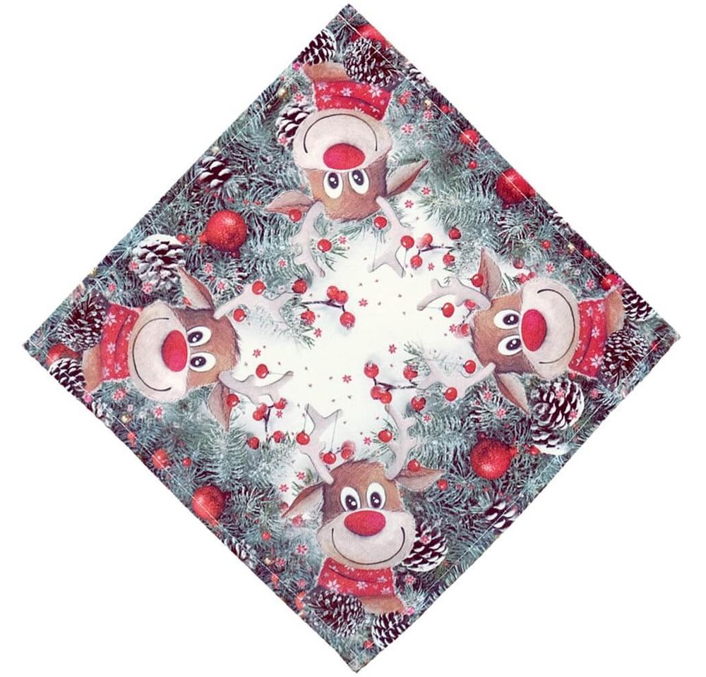 matches21 HOME & HOBBY Tischdecke Tischdeckchen LIVIA lustiges Rentier Weihnachten Polyester 30 x 30 cm (1-tlg), Pflegeleicht & waschbar bei 30 °C von matches21 HOME & HOBBY