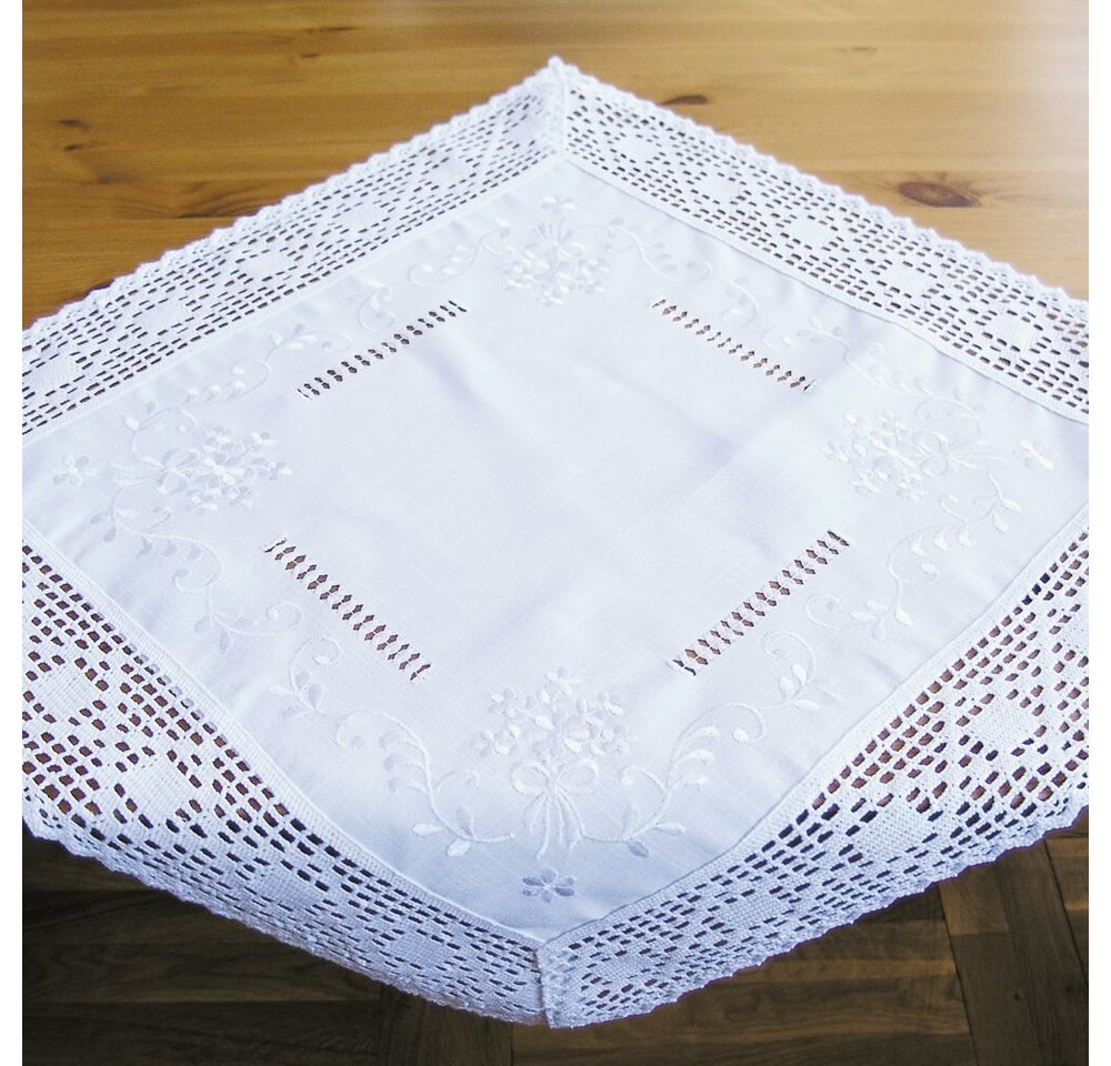 matches21 HOME & HOBBY Tischdecke Tischdecke BRIT Häkelkante & Stick Landhausstil Polyester 60 x 60 cm (1-tlg), Pflegeleicht & waschbar bei 30 °C von matches21 HOME & HOBBY