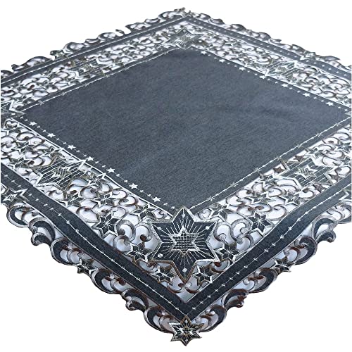 matches21 HOME & HOBBY Tischdecke Selina 85 x 85 cm Elegante Lochstickerei Sterne Mitteldecke grau Weihnachten Polyester von matches21 HOME & HOBBY