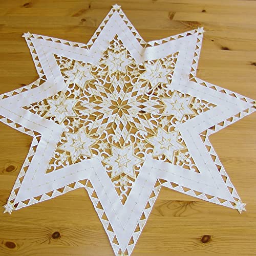 matches21 HOME & HOBBY Tischdecke Selina Ø 60 cm Ecru Lochstickerei Gold Stern-Form Mitteldecke Weihnachten Polyester matches21 HOME & HOBBY Tischdecke Selina Ø 60 cm Ecru Lochstickerei Gold Stern-Form Mitteldecke Weihnachten Polyester von matches21 HOME & HOBBY