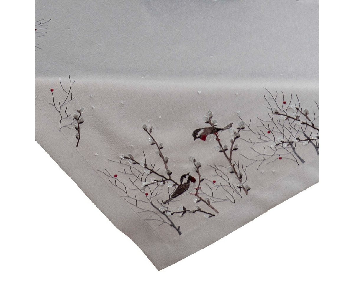 matches21 HOME & HOBBY Tischdecke Tischdecke DINA Vögel Spatzen auf Weidenästen Polyester 85 x 85 cm (1-tlg), Pflegeleicht & waschbar bei 30 °C von matches21 HOME & HOBBY