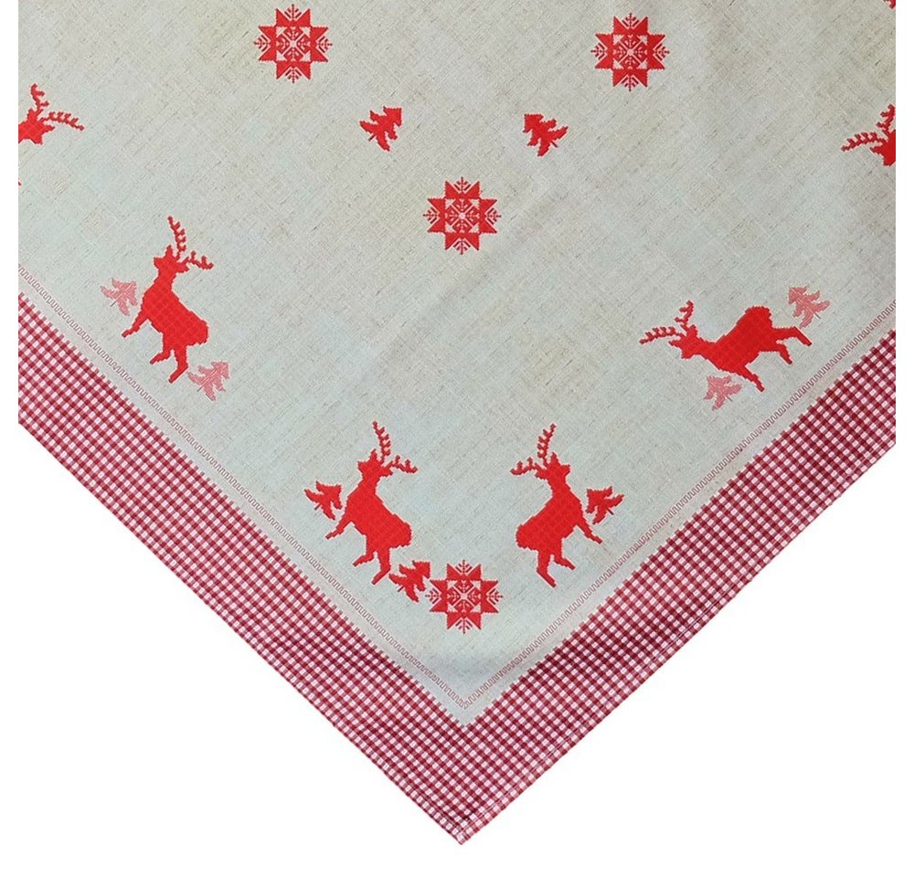 matches21 HOME & HOBBY Tischdecke Tischdecke Hirsche Karo Druck rot beige Polyester 85x85 cm (1-tlg) von matches21 HOME & HOBBY