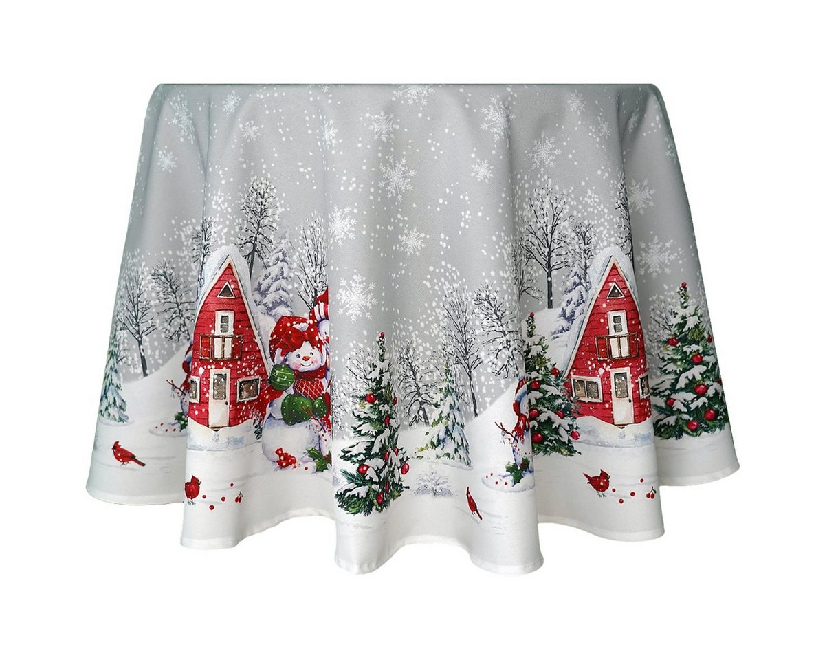 matches21 HOME & HOBBY Tischdecke Tischdecke JUNA Schneemänner Weihnachten Polyester Ø 150 cm (1-tlg), Pflegeleicht & waschbar bei 30 °C von matches21 HOME & HOBBY