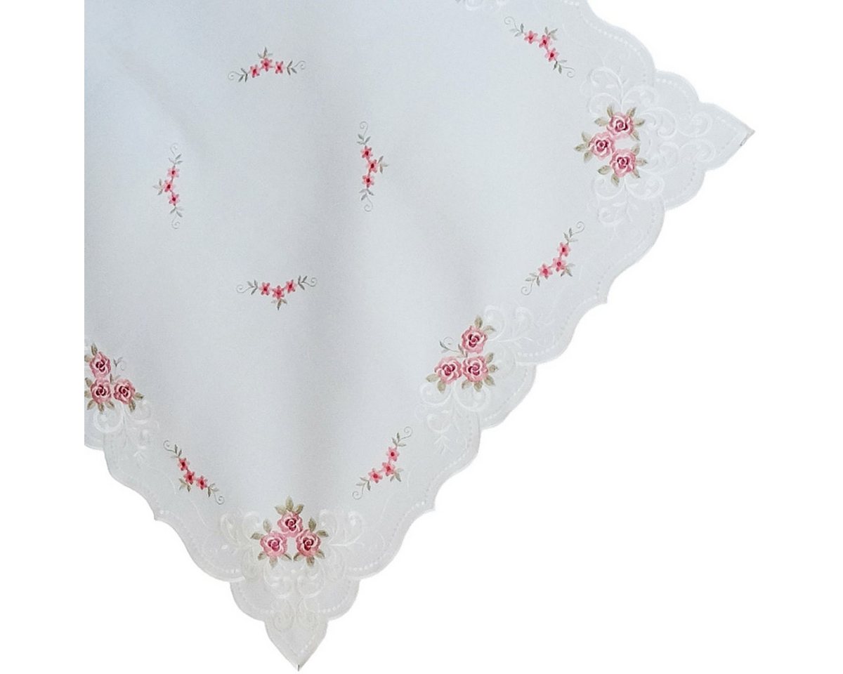 matches21 HOME & HOBBY Tischdecke Tischdecke MARGIT Rosen romantisch Blüten Polyester weiß 110 x 110 cm (1-tlg), Pflegeleicht & waschbar bei 30 °C von matches21 HOME & HOBBY
