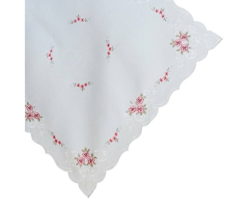 matches21 HOME & HOBBY Tischdecke Tischdecke MARGIT Stickerei Rosenmotiv weiß Polyester 85 x 85 cm (1-tlg), Pflegeleicht & waschbar bei 30 °C von matches21 HOME & HOBBY