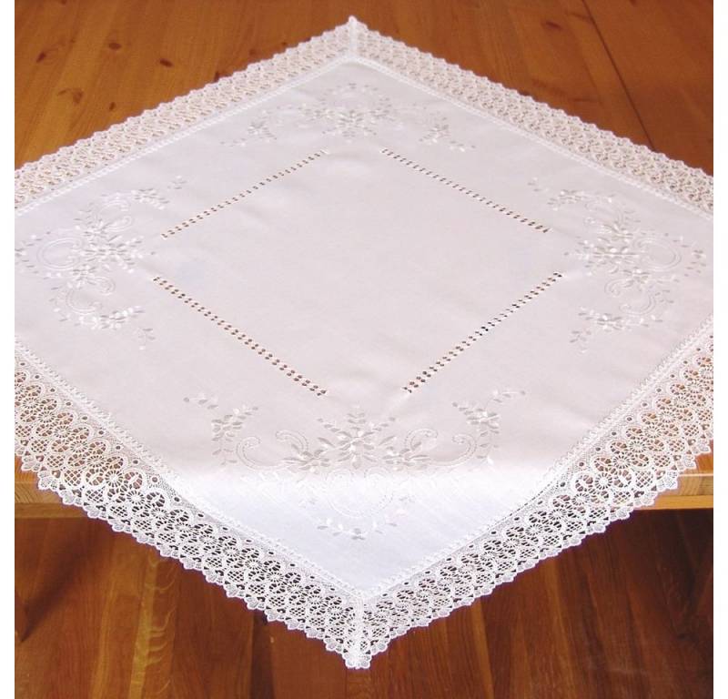 matches21 HOME & HOBBY Tischdecke Tischdecke CORA Spitze & Stickerei Landhausstil Polyester 85 x 85 cm (1-tlg), Pflegeleicht & waschbar bei 30 °C von matches21 HOME & HOBBY