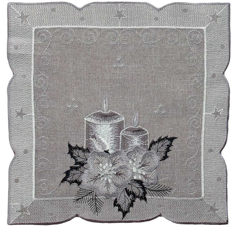 matches21 HOME & HOBBY Tischdecke Tischdeckchen OLIVIA Kerzen Weihnachten Polyester grau 30 x 30 cm (1-tlg), Pflegeleicht & waschbar bei 30 °C von matches21 HOME & HOBBY