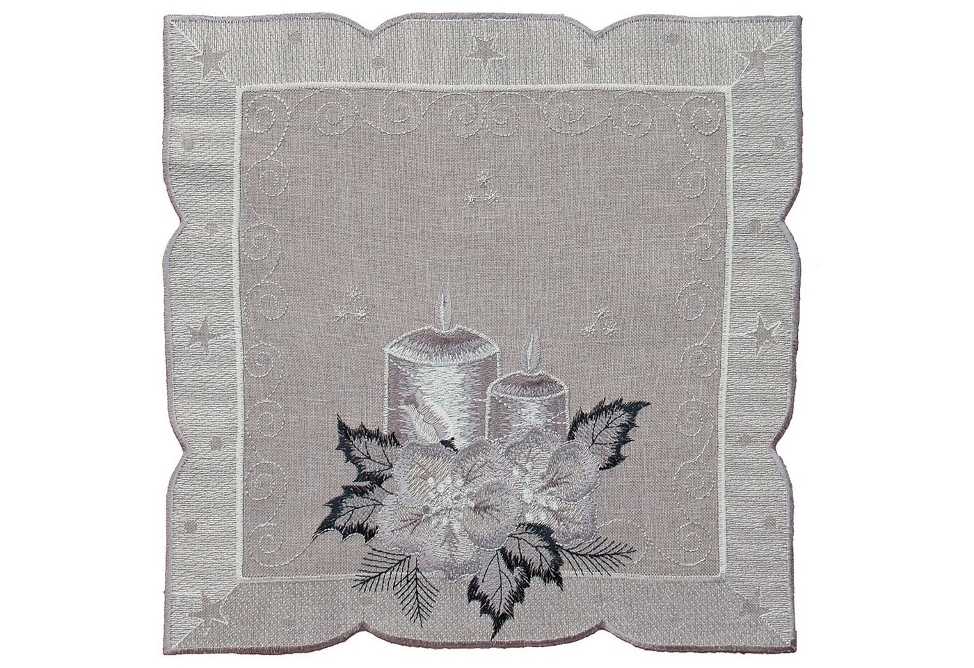 matches21 HOME & HOBBY Tischdecke Tischdeckchen OLIVIA Kerzen Weihnachten grau Polyester 30 x 30 cm (1-tlg), Pflegeleicht & waschbar bei 30 °C von matches21 HOME & HOBBY