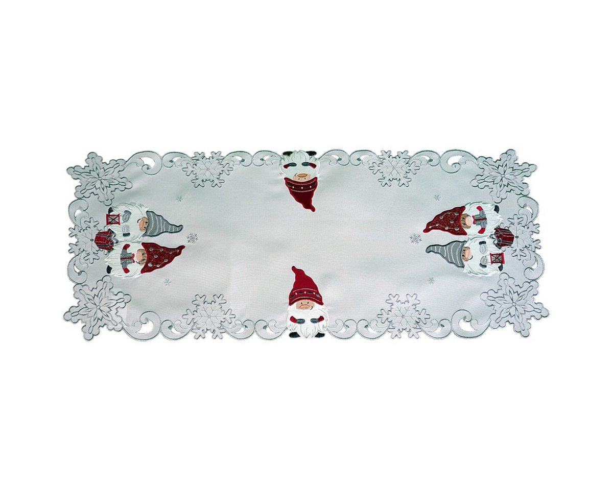 matches21 HOME & HOBBY Tischdecke Tischläufer AMIRA Weihnachten Wichtel Polyester weiß 40 x 85 cm (1-tlg), Pflegeleicht & waschbar bei 30 °C von matches21 HOME & HOBBY