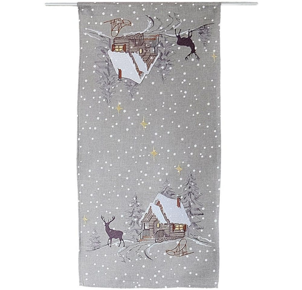 matches21 HOME & HOBBY Tischdecke Tischläufer BILLIE Waldhütte Winter Stick grau Polyester 40 x 85 cm (1-tlg), Pflegeleicht & waschbar bei 30 °C von matches21 HOME & HOBBY